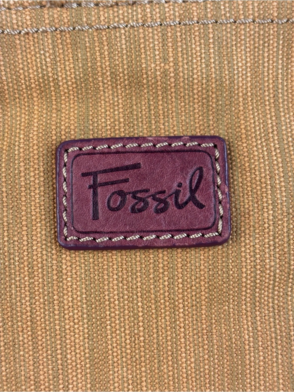 Y2K Fossil Mustard Canvas Purple Leather Patchwork Butterfly Accents Crossbody - Picture 7 of 10